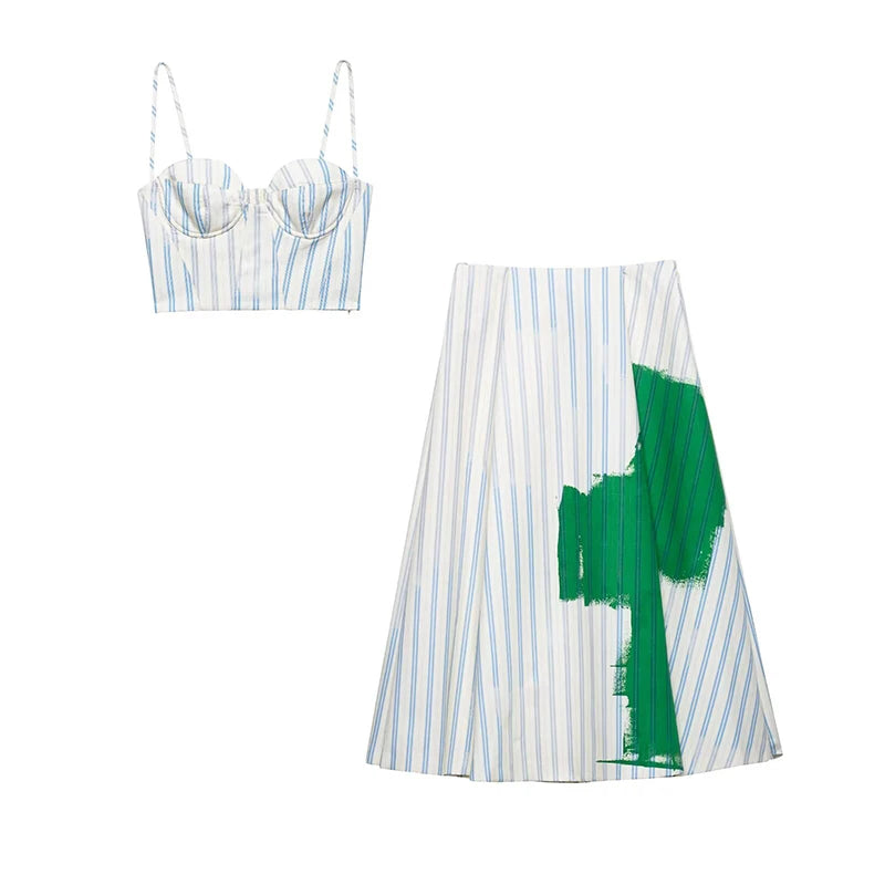 Set de 2 piezas/Top plisado con espalda descubierta y falda
