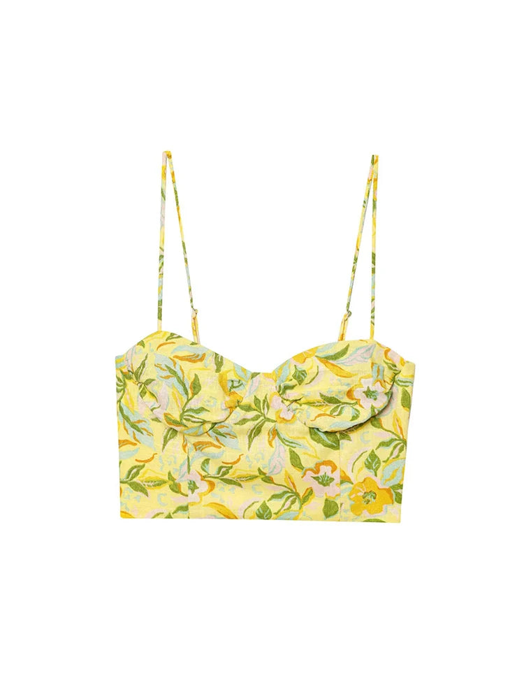 Set de 2 piezas de falda con estampado floral y top de tirantes combinado