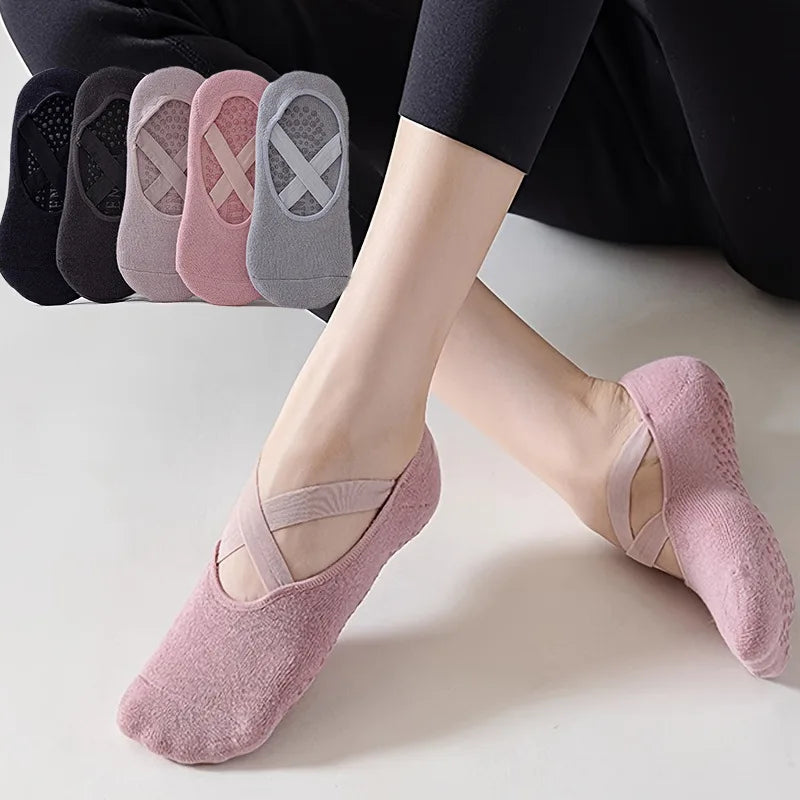 5 pares de calcetines antideslizantes de algodón transpirable para yoga y pilates