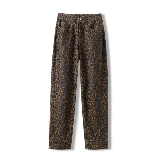 Pantalones vaqueros de leopardo pierna ancha vintage