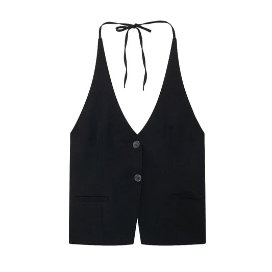 Chaleco con cuello halter espalda descubierta