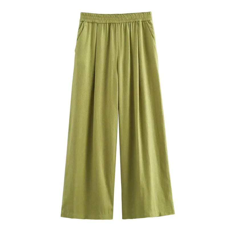 Pantalón oversize verde de lino holgado