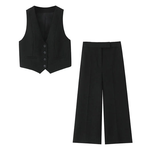 Set de 2 piezas de chaleco con cuello en V y pantalones anchos