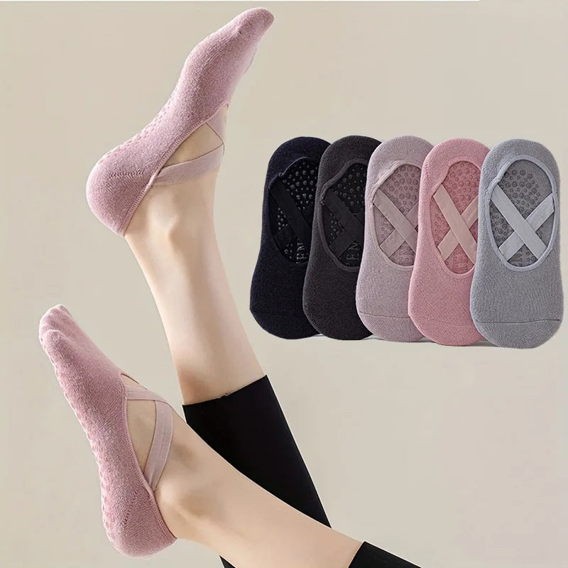 5 pares de calcetines antideslizantes de algodón transpirable para yoga y pilates