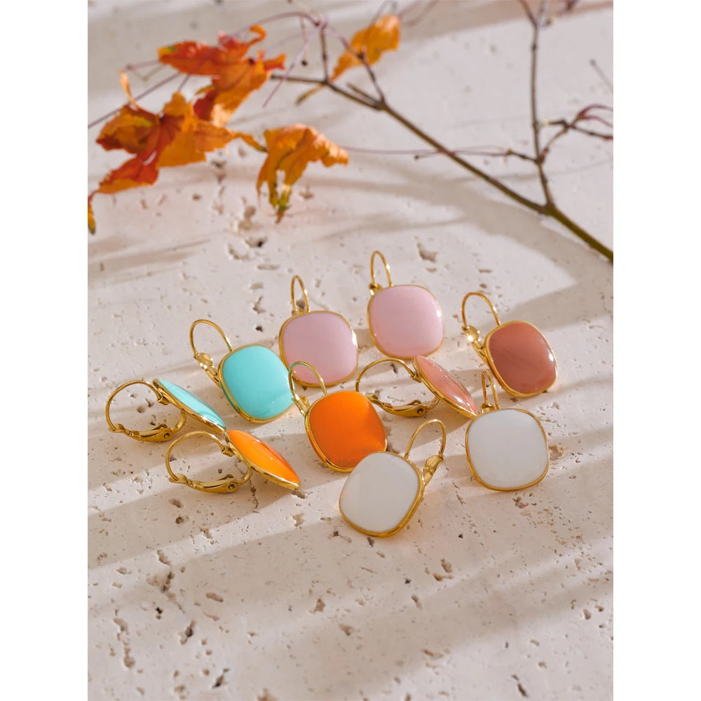 CANDY🍭 Aretes de aro cuadrados color caramelo esmaltado de acero inoxidable / Varios colores