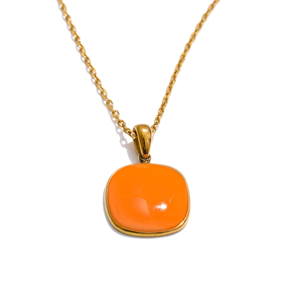 CANDY🍭 Collares con colgante cuadrado de color caramelo esmaltado de acero inoxidable / Varios colores