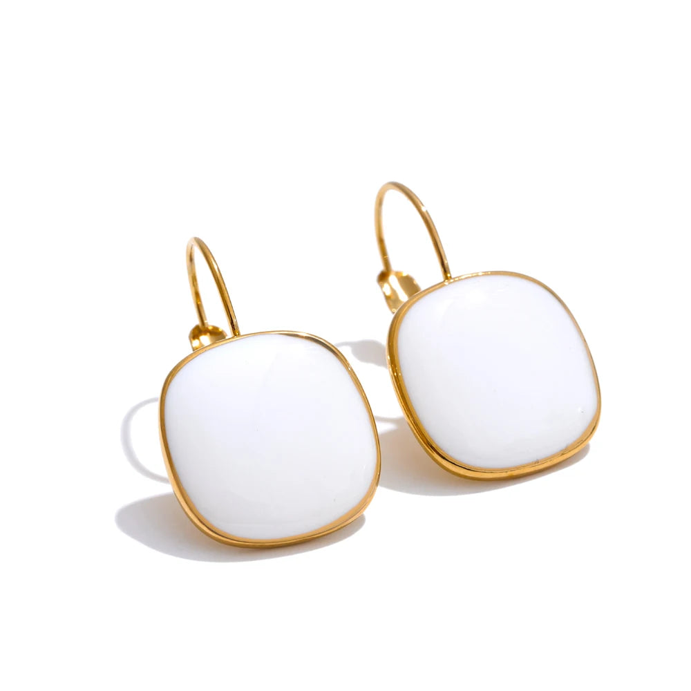 CANDY🍭 Aretes de aro cuadrados color caramelo esmaltado de acero inoxidable / Varios colores