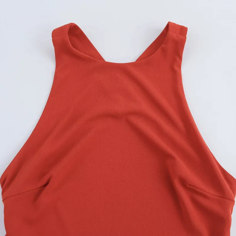Vestido largo rojo espalda en equis