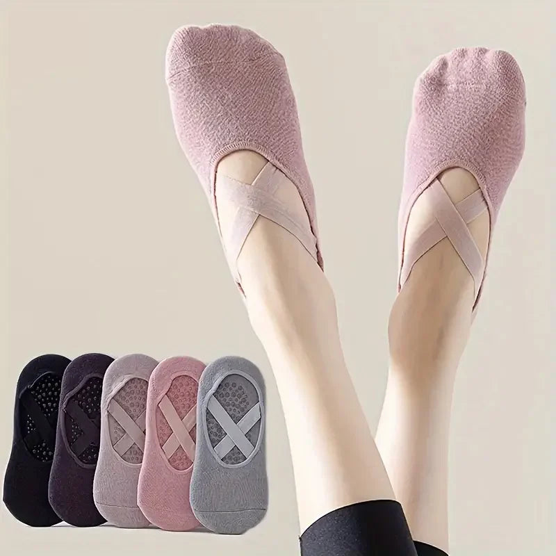 5 pares de calcetines antideslizantes de algodón transpirable para yoga y pilates