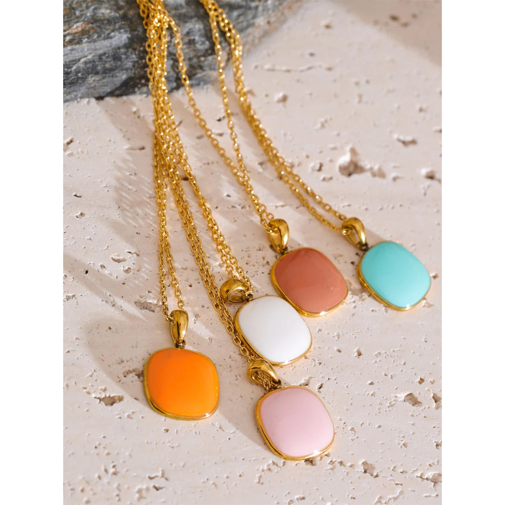 CANDY🍭 Collares con colgante cuadrado de color caramelo esmaltado de acero inoxidable / Varios colores