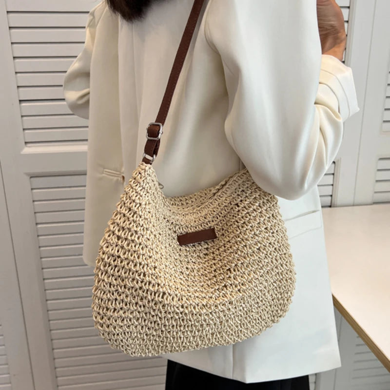 Bolsa tejida de hombro cruzado con correa de piel sintética / Varios colores