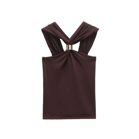 Top corto con cuello halter con cilindro en cuello