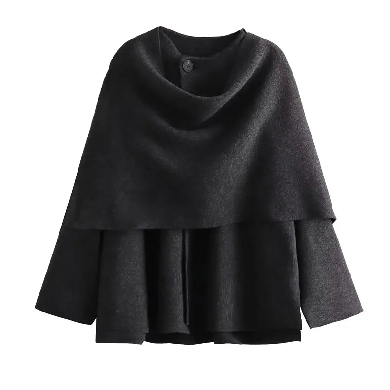 Abrigo plisado con cuello y bufanda castaño