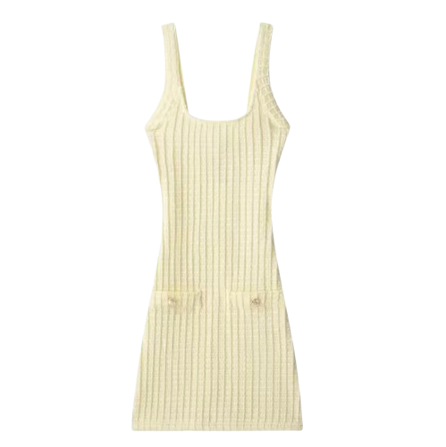 Vestido corto tejido de punto amarillo