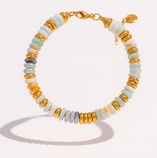 Pulseras de acero inoxidable hechas a mano con cadena de cuentas de piedra natural colorida / Varias combinaciones