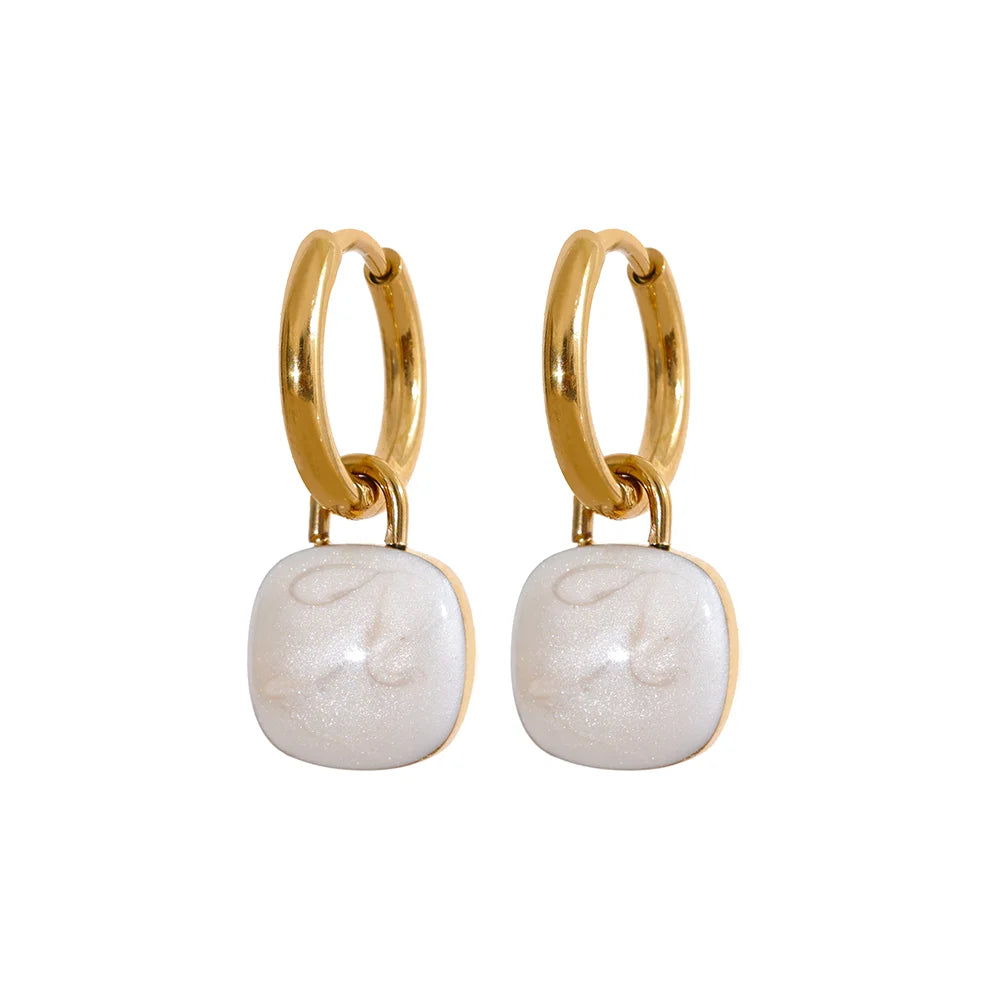 Aretes de aro con forma de gota cuadrada de acero inoxidable / Varios colores