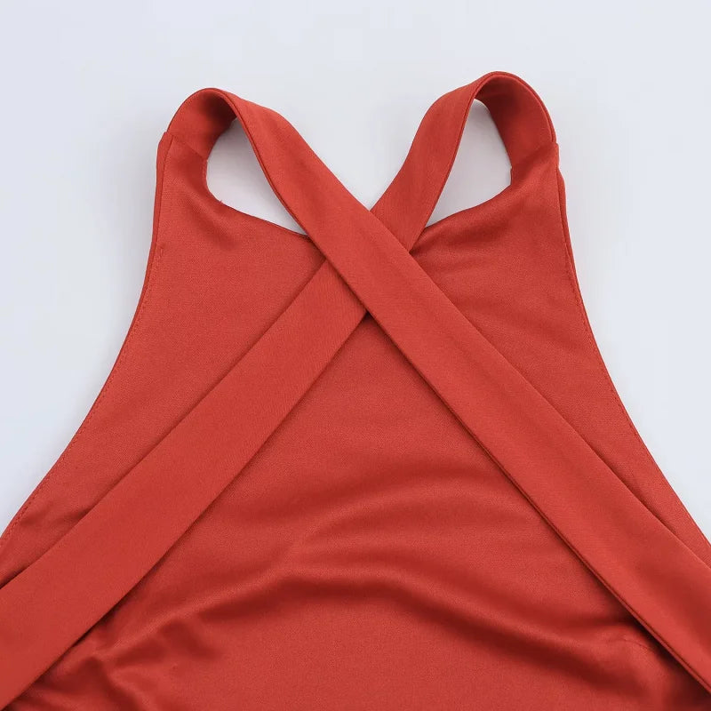 Vestido largo rojo espalda en equis