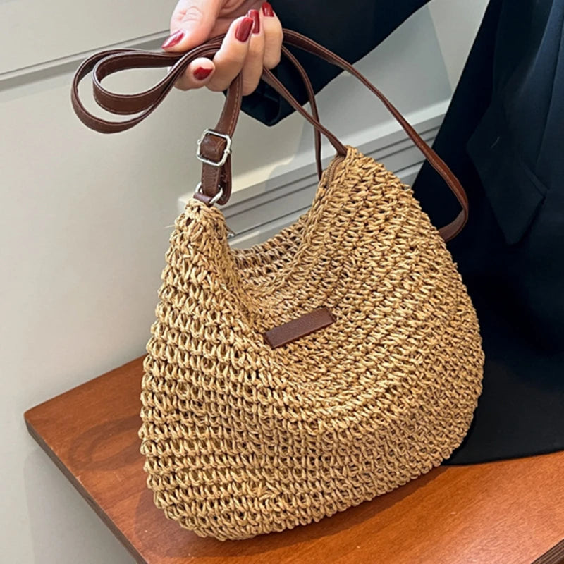 Bolsa tejida de hombro cruzado con correa de piel sintética / Varios colores