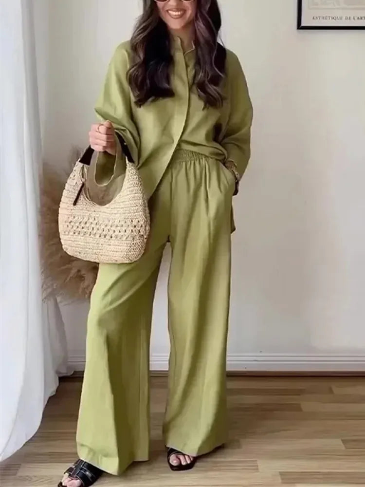 Pantalón oversize verde de lino holgado