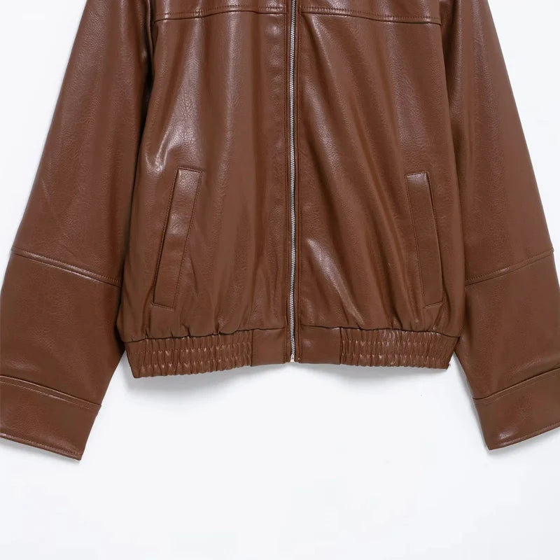 Chaqueta bomber de piel sintética marrón