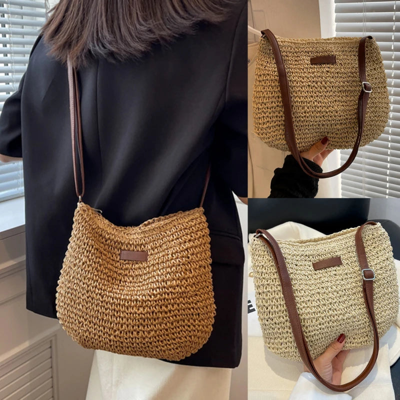 Bolsa tejida de hombro cruzado con correa de piel sintética / Varios colores