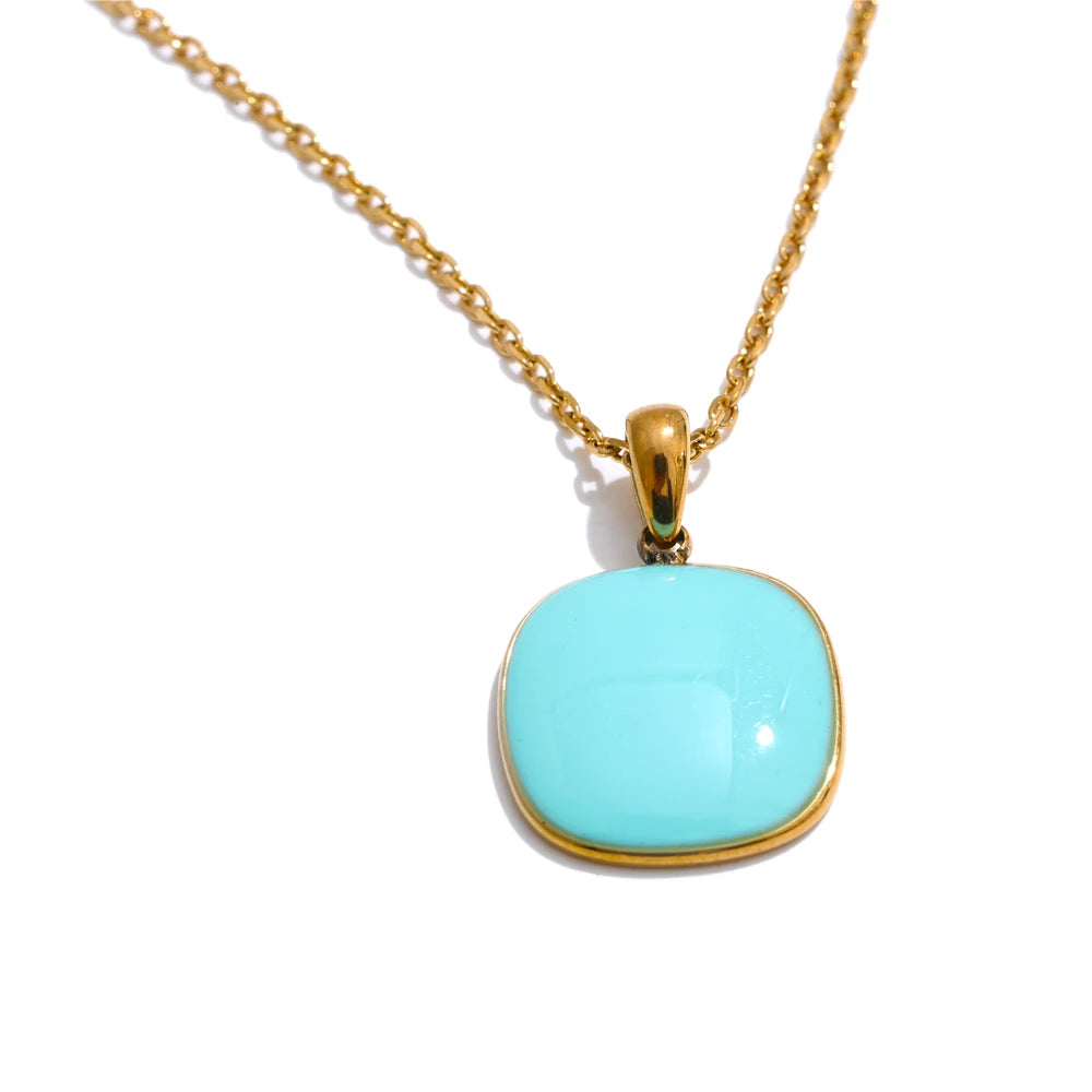 CANDY🍭 Collares con colgante cuadrado de color caramelo esmaltado de acero inoxidable / Varios colores