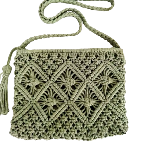 Bolso de hombro boho chic de algodón tejido con cierre de cremallera y forro interior / Varios colores