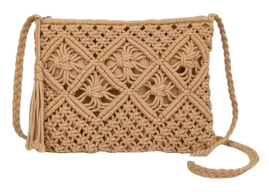 Bolso de hombro boho chic de algodón tejido con cierre de cremallera y forro interior / Varios colores